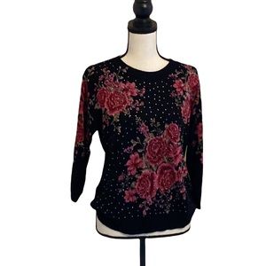 💜💜 Rebecca Malone Black Floral Sweater Ladies Size L